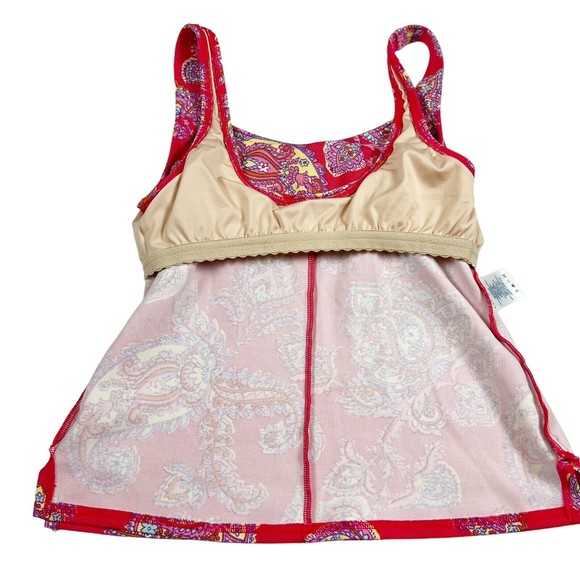 Lands' End Sz 10 Tankini Swim Top Red Floral & Paisley Padded Bra Square Neck - Picture 6 of 9
